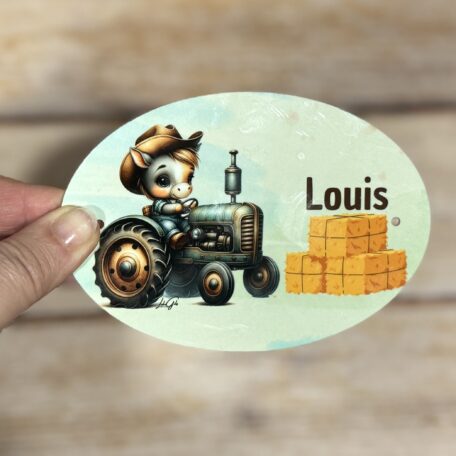 Plaque de porte intérieure Tracteur avec cheval pour enfant - Les Scrapouz