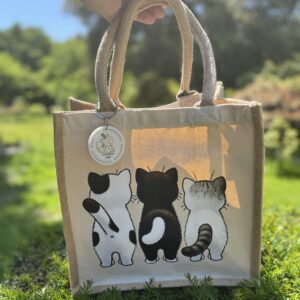 Petit cabas en jute naturel - Chats de dos - Les Scrapouz