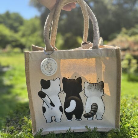 Petit cabas en jute naturel - Chats de dos - Les Scrapouz