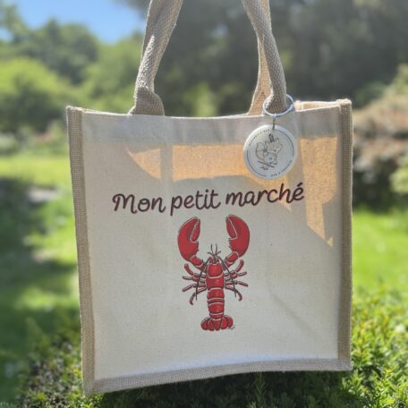 Petit cabas en jute naturel - Homard rouge - Les Scrapouz