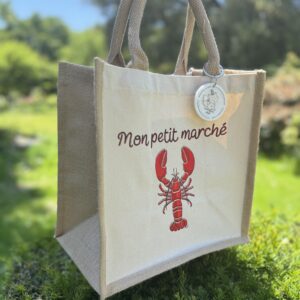 Petit cabas en jute naturel - Homard rouge2 - Les Scrapouz