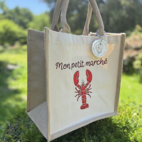 Petit cabas en jute naturel - Homard rouge2 - Les Scrapouz