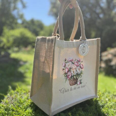 Petit cabas en jute naturel - Pivoines2 - Les Scrapouz