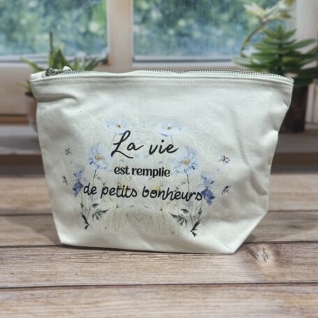 Trousse Coton noir:écru - Fleurs Bleues - Les Scrapouz